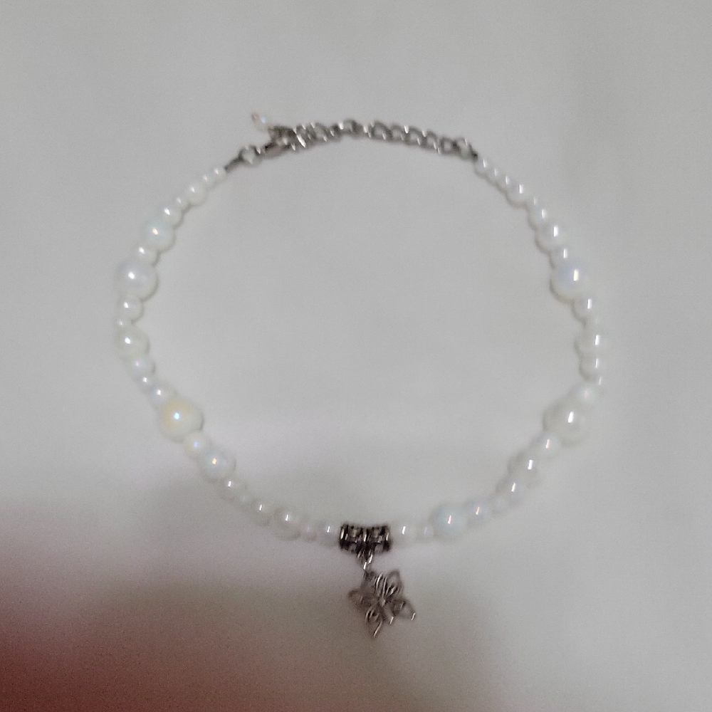 White Pearl Butterfly Choker Necklace